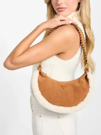 Amita suède en schapenvacht hobo-tas