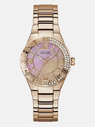 Analoog horloge in roségoudkleur en roze