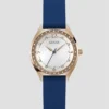 Analoog horloge in roségoudkleurig en blauw