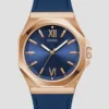 Analoog horloge in roségoudkleurig en blauw