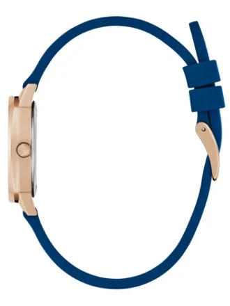 Analoog horloge in roségoudkleurig en blauw
