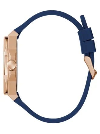 Analoog horloge in roségoudkleurig en blauw