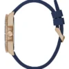 Analoog horloge in roségoudkleurig en blauw siliconen