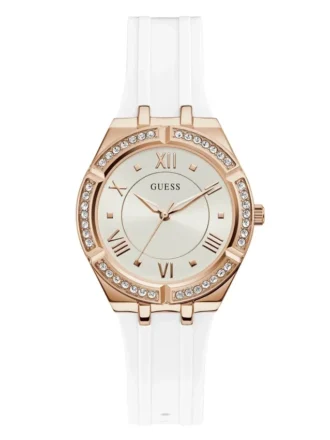 Analoog horloge in roségoudkleurig en wit