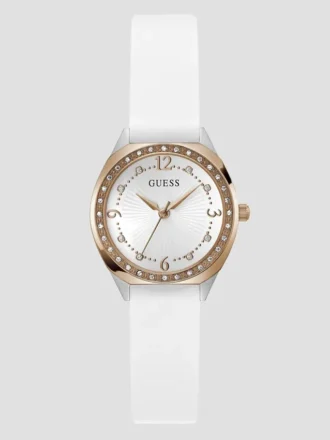 Analoog horloge in roségoudkleurig en wit
