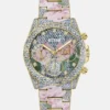 Analoog horloge met bloemmotief van roestvrij staal, 38 mm