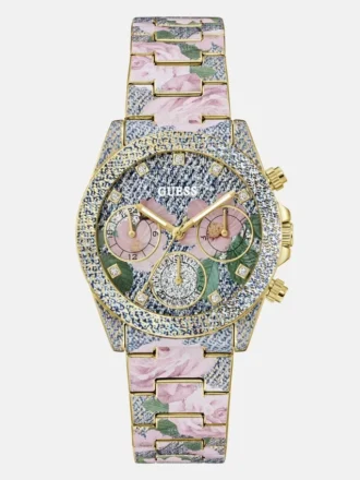 Analoog horloge met bloemmotief van roestvrij staal, 38 mm