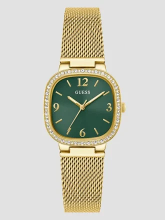 Analoog horloge met goudkleurig en groen gaas