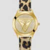 Analoog horloge met luipaardprint en goudkleurig logo