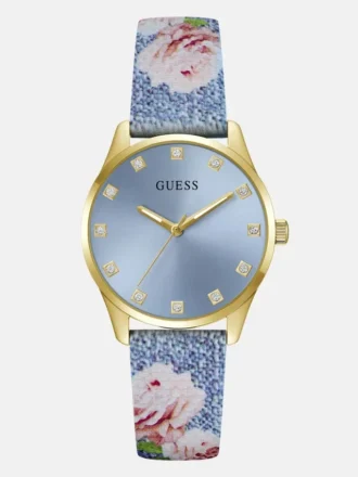 Analoog roestvrijstalen horloge met bloemenmotief 36 mm
