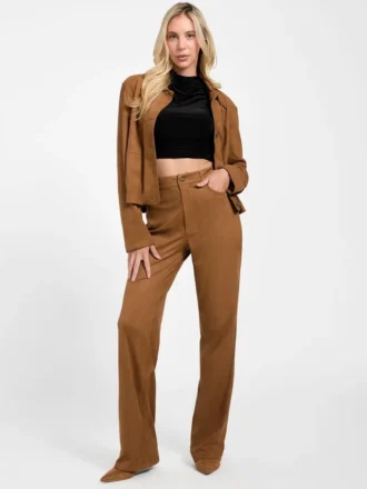 Aria hoge rechte broek van imitatiesuède