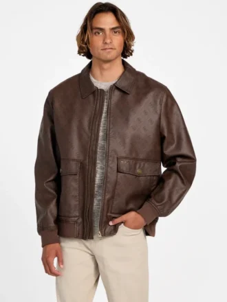 Aviator-jas van imitatieleer met monogram