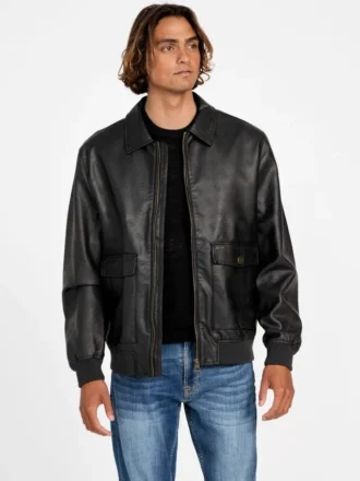Aviator-jas van imitatieleer met monogram