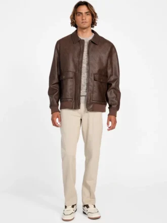 Aviator-jas van imitatieleer met monogram