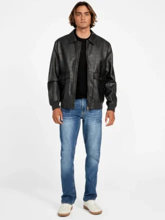 Aviator-jas van imitatieleer met monogram