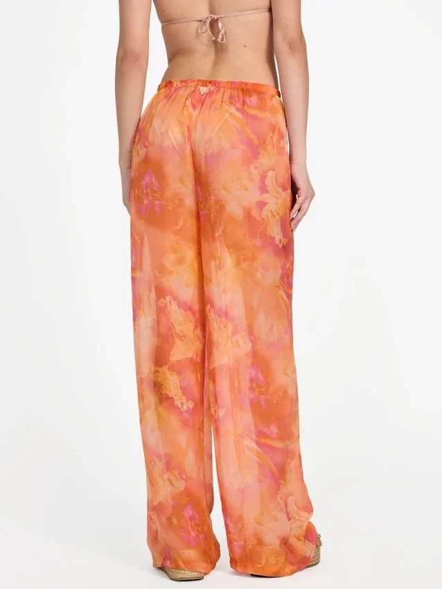 Bedrukte broek van chiffon met zijde-mix Bedrukte broek van chiffon met zijde-mix
