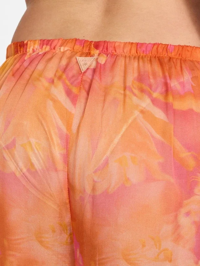 Bedrukte broek van chiffon met zijde-mix Bedrukte broek van chiffon met zijde-mix