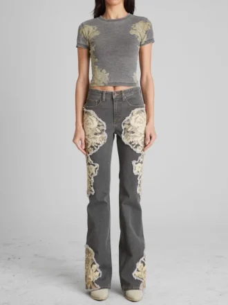 Bedrukte denim flared jeans