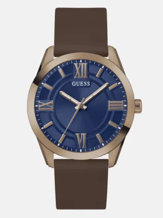Blauw en bruin siliconen analoog horloge