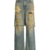 Broek met gelaagde, versleten denim Broek met gelaagde, versleten denim
