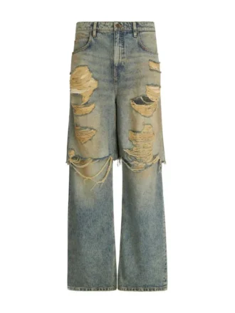 Broek met gelaagde, versleten denim