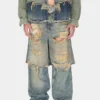 Broek met gelaagde, versleten denim Broek met gelaagde, versleten denim