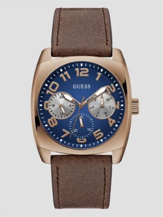Bruin en blauw lederen multifunctioneel horloge