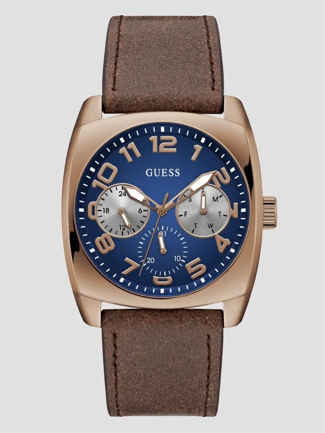Bruin en blauw lederen multifunctioneel horloge Bruin en blauw lederen multifunctioneel horloge