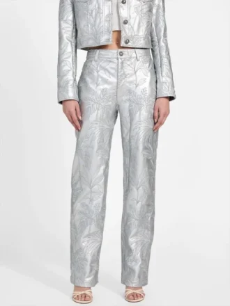 Clelia broek van imitatieleer met borduursels