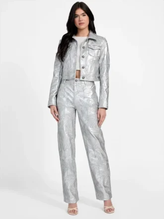 Clelia broek van imitatieleer met borduursels