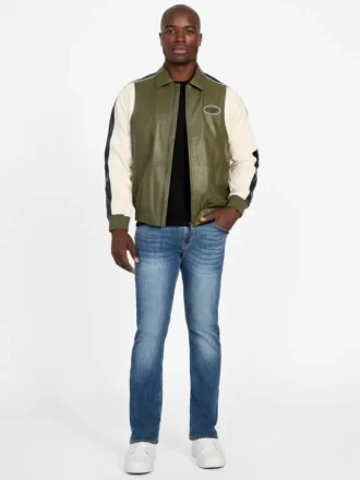 Color-block imitatieleren jas