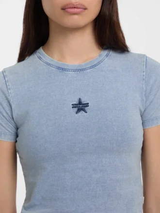 Crop-T-shirt met ronde hals en ster