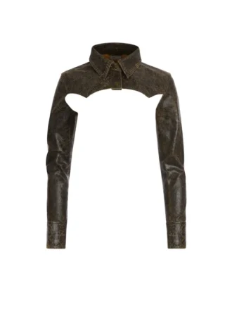 Crop top van gekraakt leer