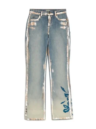 Denim broek met bloemenprint