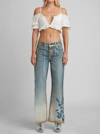 Denim broek met bloemenprint