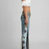 Denim broek met bloemenprint