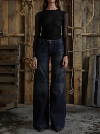 Denim broek met lage taille en wijde pijpen