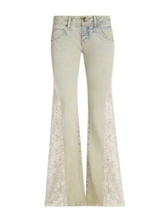 Denim broek met vetersluiting en uitlopende pijpen