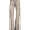 Denim broek met vetersluiting en uitlopende pijpen