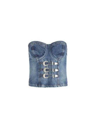 Denim bustier met gesp