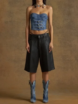 Denim bustier met gesp