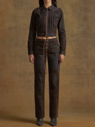 Denim fluwelen jas met rits