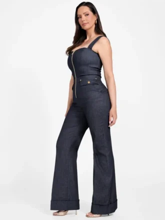 Denim jumpsuit met afneembare bandjes en ritssluiting