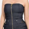 Denim jumpsuit met afneembare bandjes en ritssluiting Denim jumpsuit met afneembare bandjes en ritssluiting