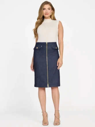 Denim midi-kokerrok