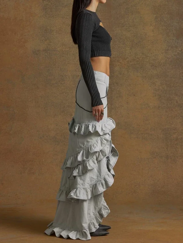 Denim rok met ruches Denim rok met ruches