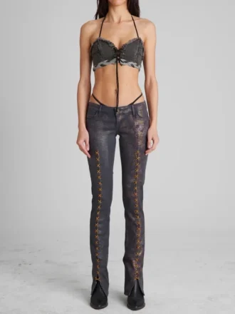 Denim vetersluiting bh-top