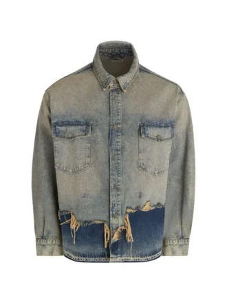 Distressed denim overhemdjas