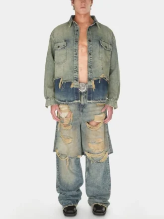 Distressed denim overhemdjas