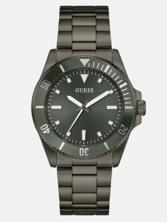 Donkerzilverkleurig en groen analoog horloge
